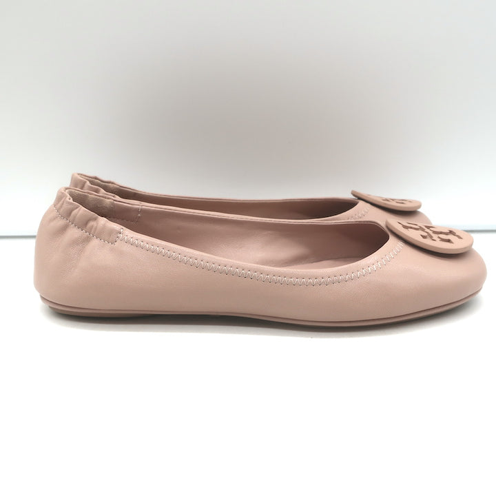 Tory Burch Minnie Travel Ballet Flats Sand Nappa Leather Size 8