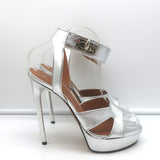 Givenchy Shark Lock Platform Sandals Silver Metallic Leather Size 38.5