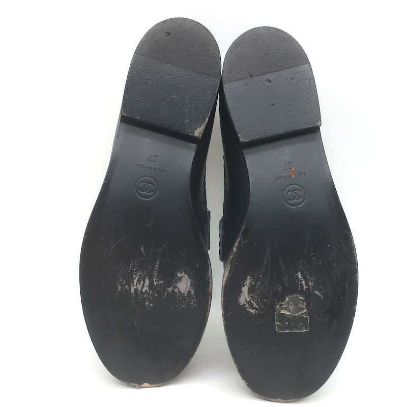 Chanel CC Zigzag Stitched Loafers Black Leather Size 37