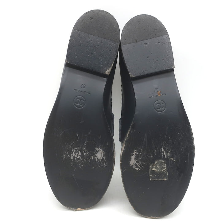 Chanel CC Zigzag Stitched Loafers Black Leather Size 37