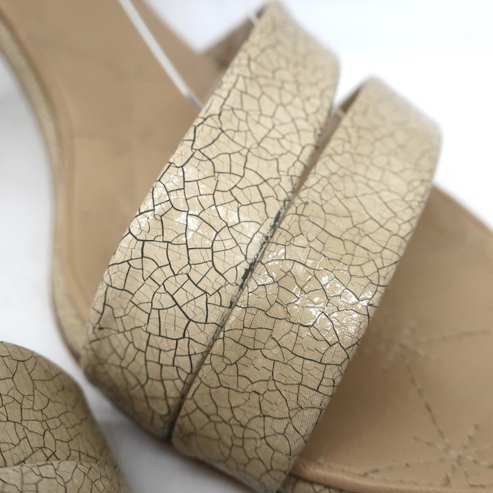 Vintage Chanel 05A Cracked Leather Ankle Strap Sandals Beige Size 38.5