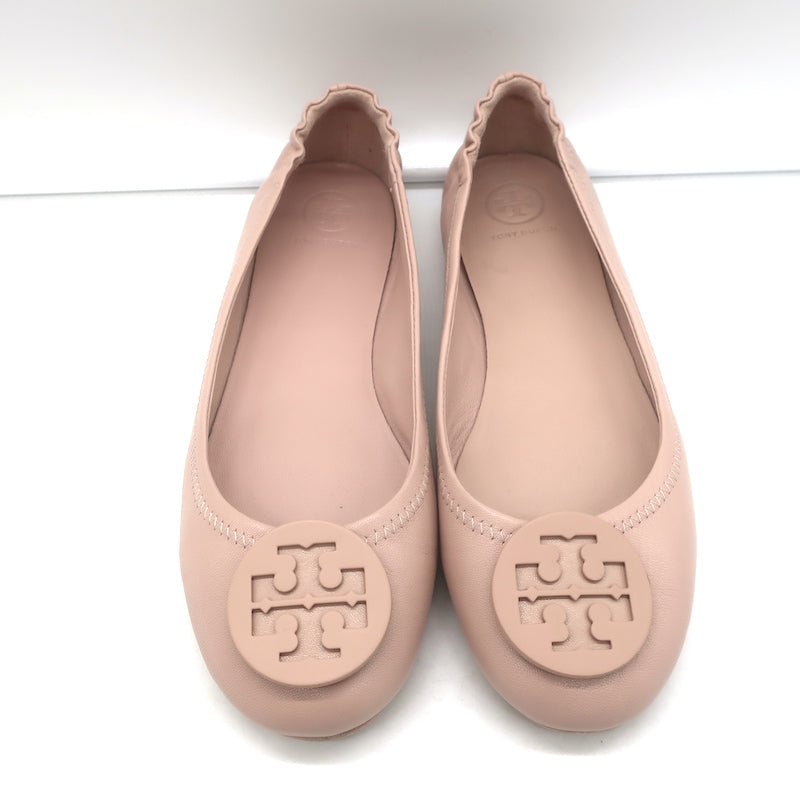 Tory Burch Minnie Travel Ballet Flats Sand Nappa Leather Size 8