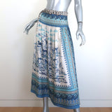 Saloni Zawe Belted Midi Skirt Porcelain Safari Print Silk Twill Size US 2