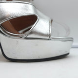 Givenchy Shark Lock Platform Sandals Silver Metallic Leather Size 38.5