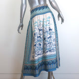 Saloni Zawe Belted Midi Skirt Porcelain Safari Print Silk Twill Size US 2