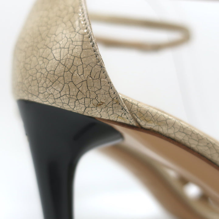 Vintage Chanel 05A Cracked Leather Ankle Strap Sandals Beige Size 38.5