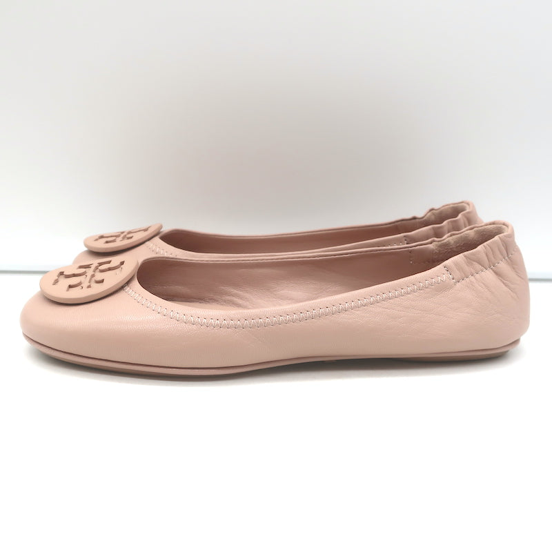 Tory Burch Minnie Travel Ballet Flats Sand Nappa Leather Size 8