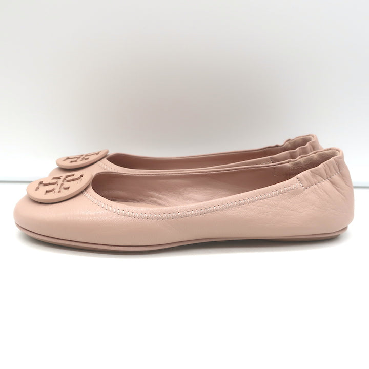 Tory Burch Minnie Travel Ballet Flats Sand Nappa Leather Size 8