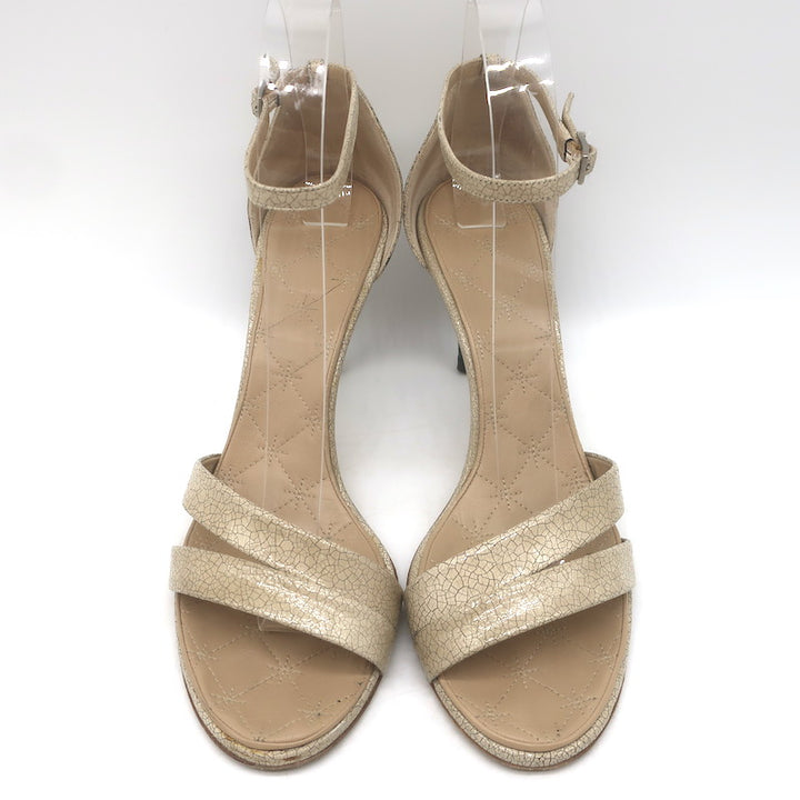 Vintage Chanel 05A Cracked Leather Ankle Strap Sandals Beige Size 38.5