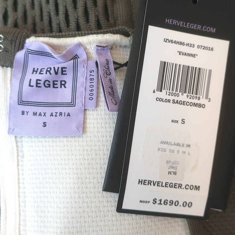 Herve Leger Evanne Cold Shoulder Mesh Bandage Dress Sage Size Small NEW