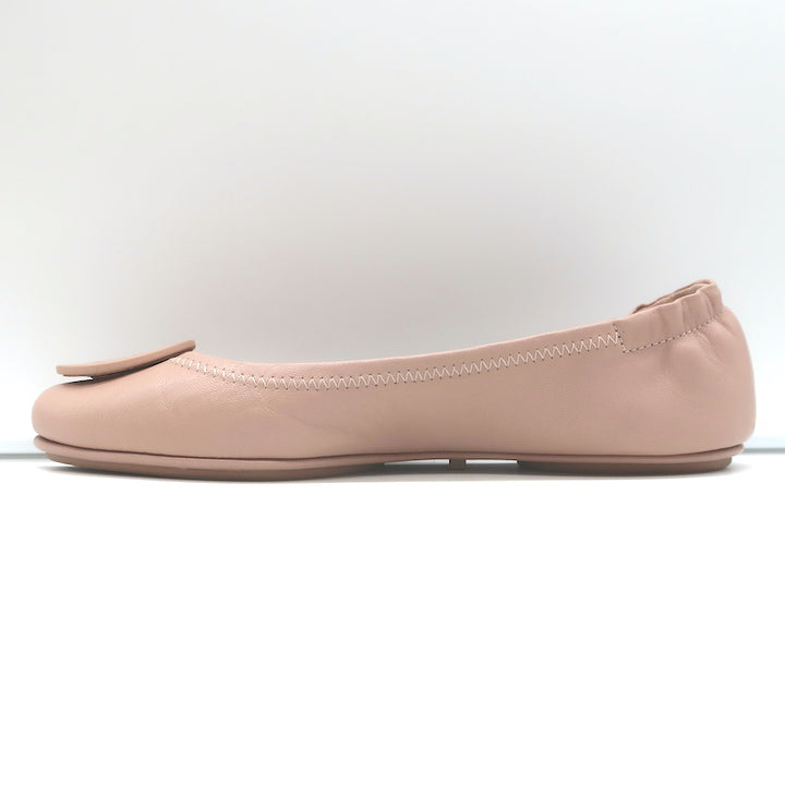 Tory Burch Minnie Travel Ballet Flats Sand Nappa Leather Size 8