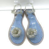 Chanel Camellia Thong Ankle Strap Jelly Sandals Silver Glitter Size 41