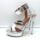 Givenchy Shark Lock Platform Sandals Silver Metallic Leather Size 38.5