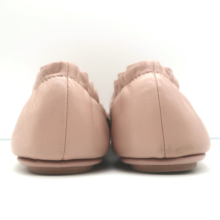 Tory Burch Minnie Travel Ballet Flats Sand Nappa Leather Size 8