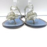 Chanel Camellia Thong Ankle Strap Jelly Sandals Silver Glitter Size 41