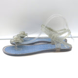 Chanel Camellia Thong Ankle Strap Jelly Sandals Silver Glitter Size 41