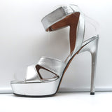 Givenchy Shark Lock Platform Sandals Silver Metallic Leather Size 38.5