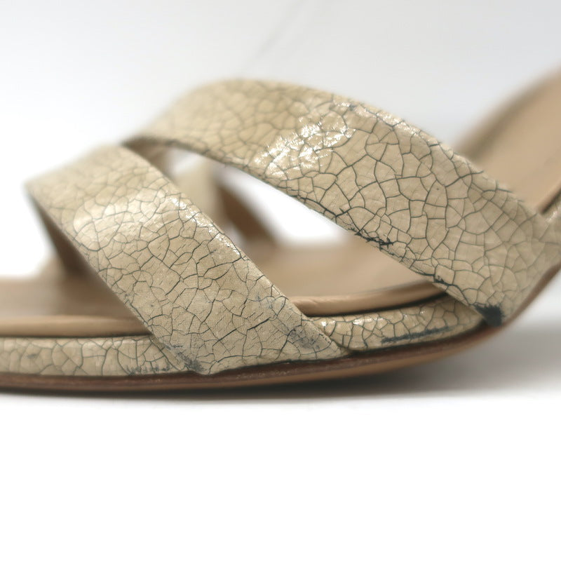 Vintage Chanel 05A Cracked Leather Ankle Strap Sandals Beige Size 38.5