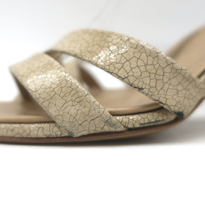 Vintage Chanel 05A Cracked Leather Ankle Strap Sandals Beige Size 38.5