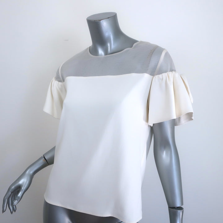 Alexis Bow-Sleeve Top White Organza &amp; Crepe Size Small NEW