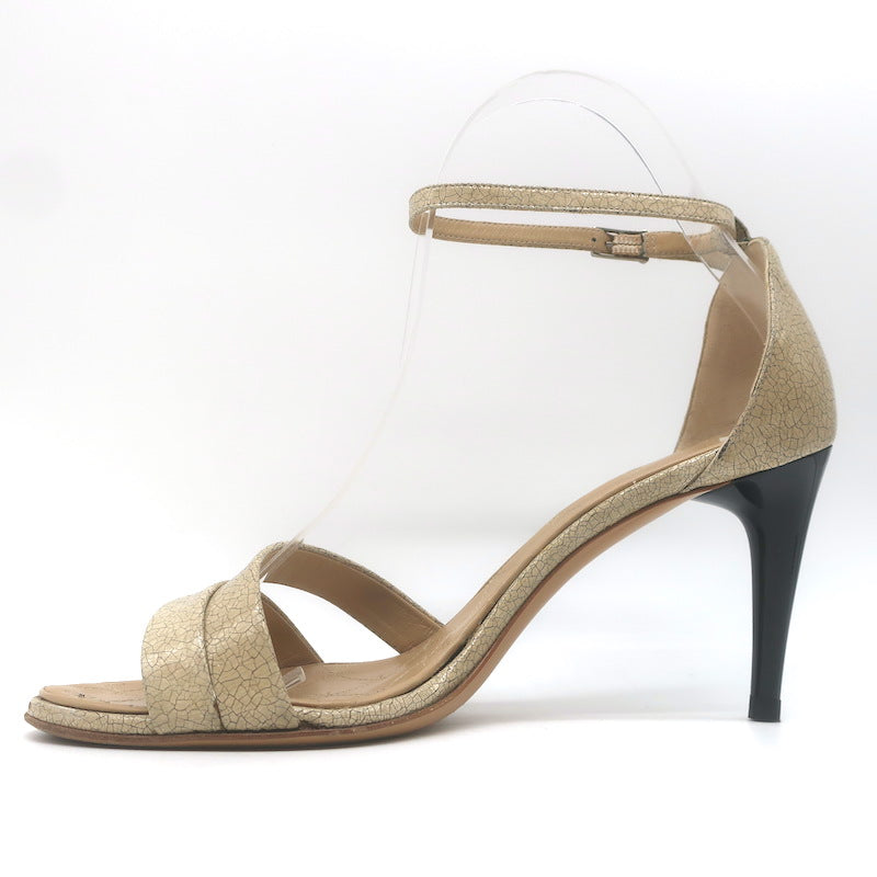 Vintage Chanel 05A Cracked Leather Ankle Strap Sandals Beige Size 38.5