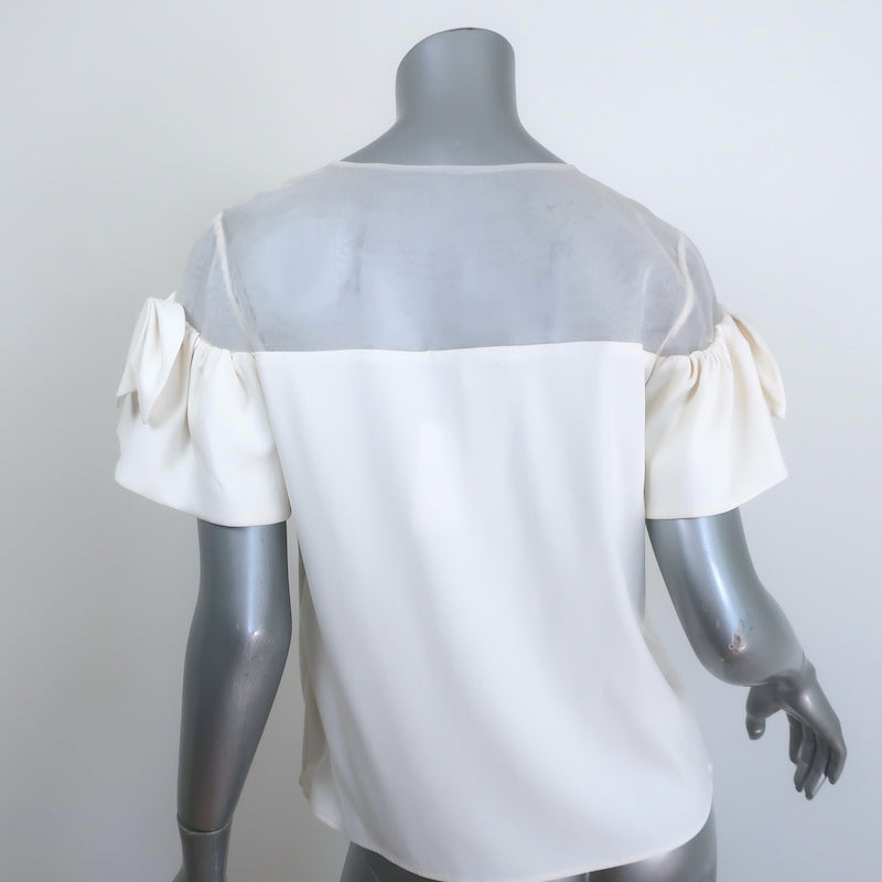 Alexis Bow-Sleeve Top White Organza &amp; Crepe Size Small NEW