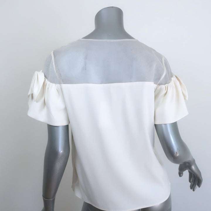 Alexis Bow-Sleeve Top White Organza &amp; Crepe Size Small NEW