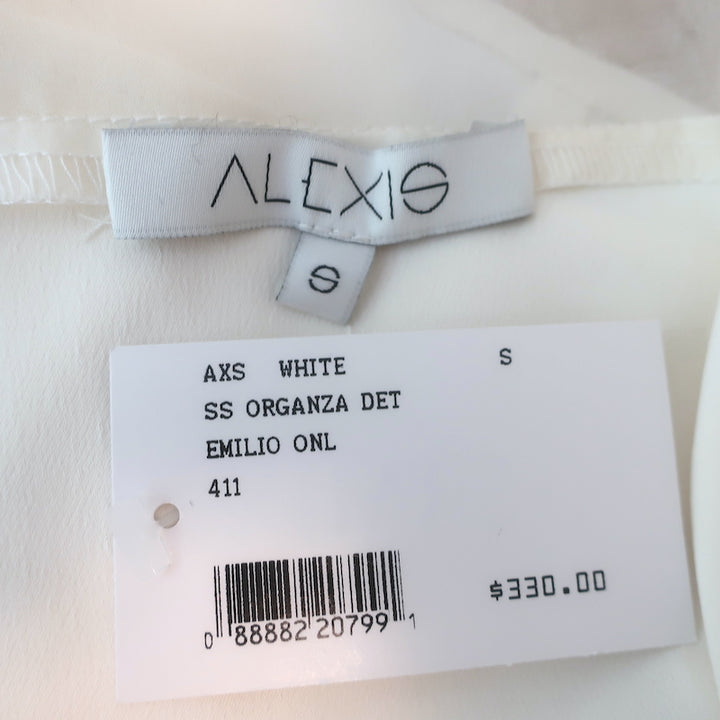 Alexis Bow-Sleeve Top White Organza &amp; Crepe Size Small NEW