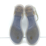 Chanel Camellia Thong Ankle Strap Jelly Sandals Silver Glitter Size 41