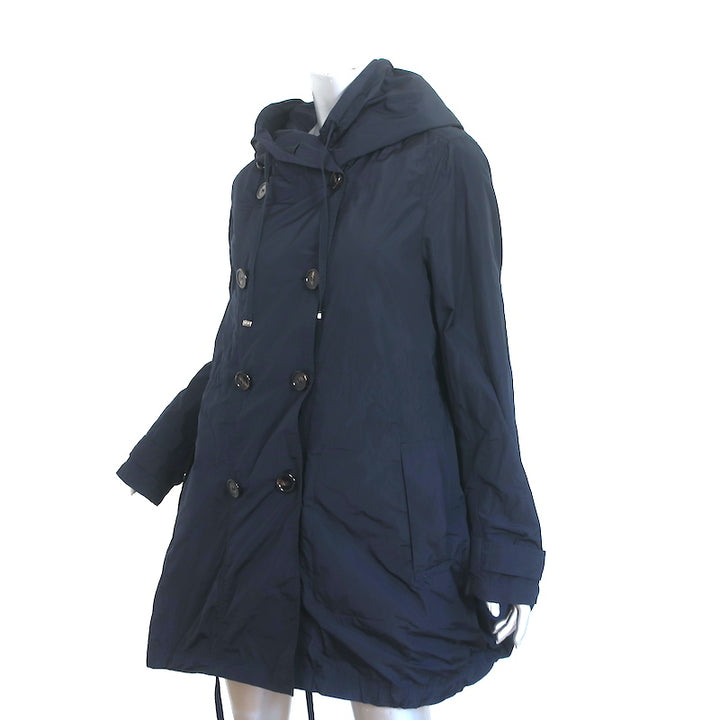 Moncler Baillet Double Breasted Hooded Parka Coat Navy Size 5