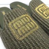 Miu Miu Raffia-Effect Logo Slippers Military Green Size 38.5 Flat Mules