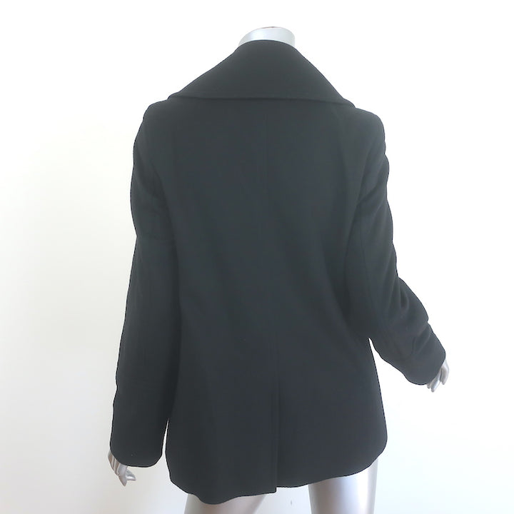 Burberry London black double-breasted peacoat, wool-cashmere blend, size US 6, authentic pre-owned and gently worn luxury outerwear.