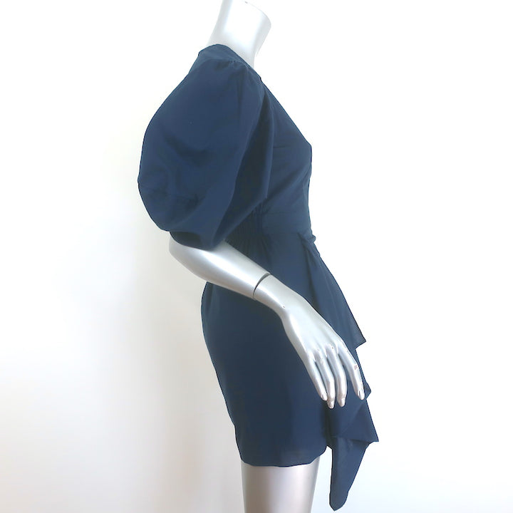 Rhode Pia Puff Sleeve Mini Dress Navy Draped Cotton Size Extra Small NEW