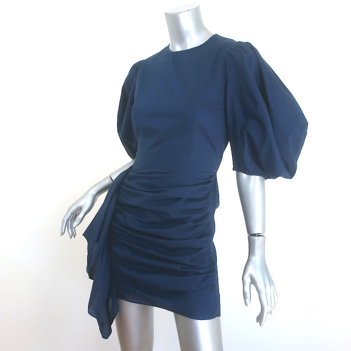 Rhode Pia Puff Sleeve Mini Dress Navy Draped Cotton Size Extra Small NEW