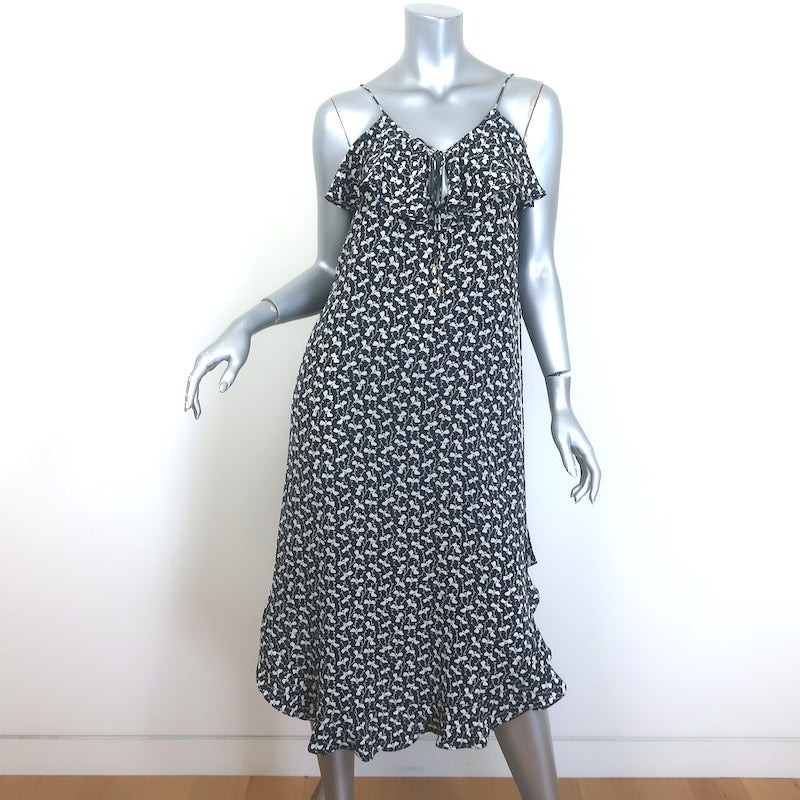 Zimmermann Flounce Neck Midi Tank Dress Black Floral Print Ruffled Silk Size 0