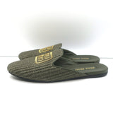 Miu Miu Raffia-Effect Logo Slippers Military Green Size 38.5 Flat Mules