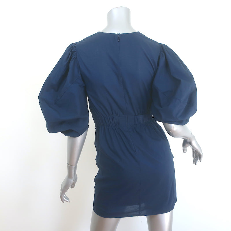 Rhode Pia Puff Sleeve Mini Dress Navy Draped Cotton Size Extra Small NEW