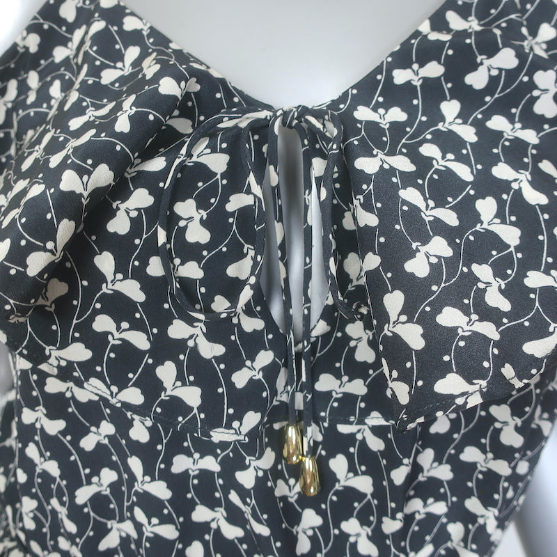 Zimmermann Flounce Neck Midi Tank Dress Black Floral Print Ruffled Silk Size 0
