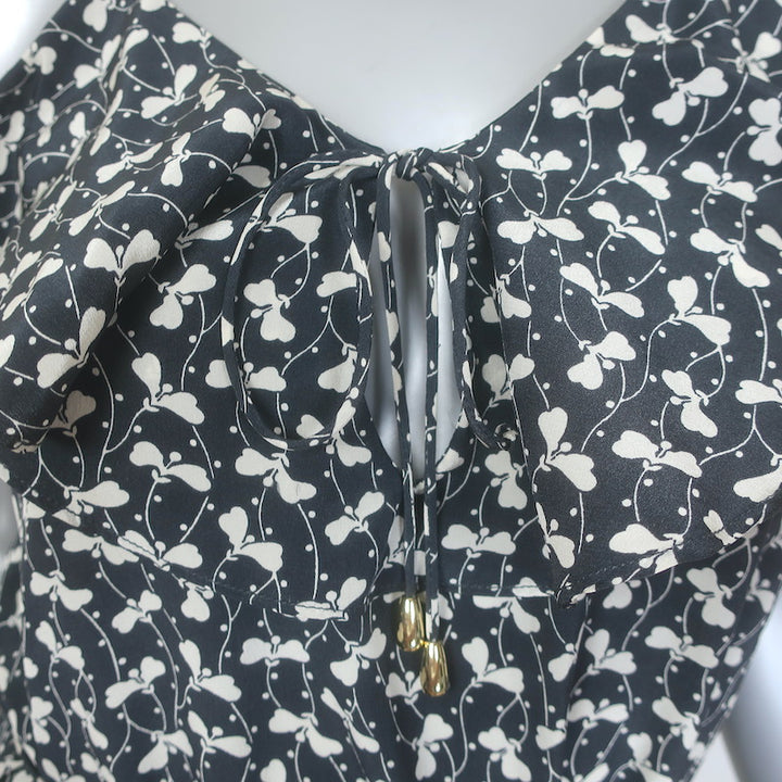 Zimmermann Flounce Neck Midi Tank Dress Black Floral Print Ruffled Silk Size 0