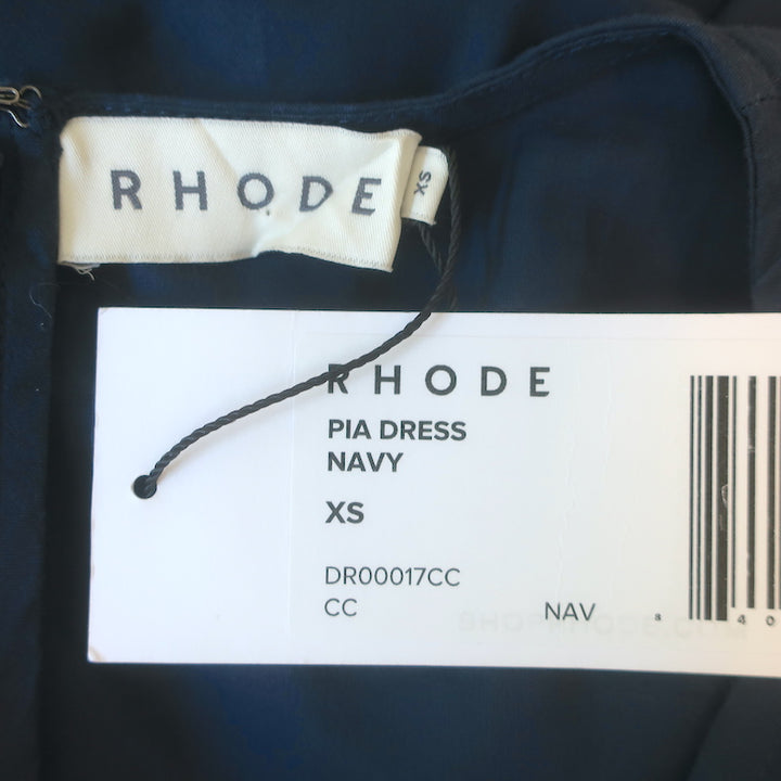 Rhode Pia Puff Sleeve Mini Dress Navy Draped Cotton Size Extra Small NEW
