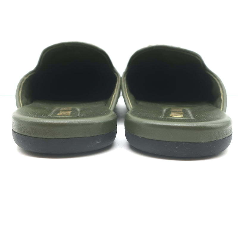 Miu Miu Raffia-Effect Logo Slippers Military Green Size 38.5 Flat Mules