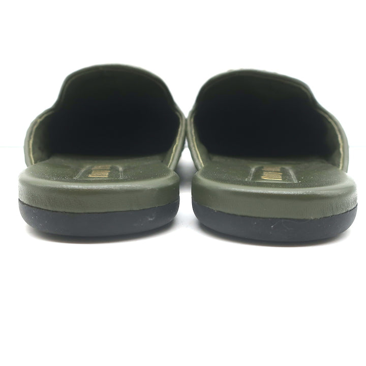 Miu Miu Raffia-Effect Logo Slippers Military Green Size 38.5 Flat Mules
