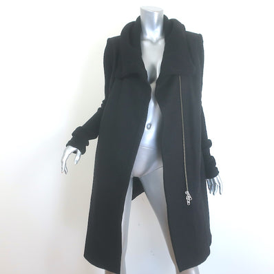 Helmut Lang ribbed-sleeve combat coat in black felted wool, pre-owned authentic luxury, size Small