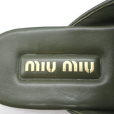 Miu Miu Raffia-Effect Logo Slippers Military Green Size 38.5 Flat Mules