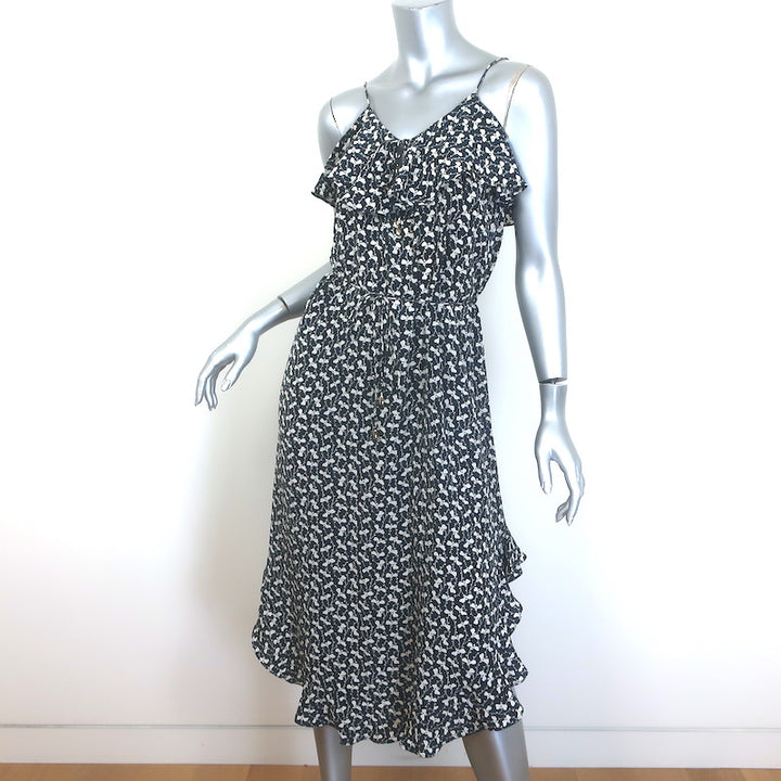 Zimmermann Flounce Neck Midi Tank Dress Black Floral Print Ruffled Silk Size 0