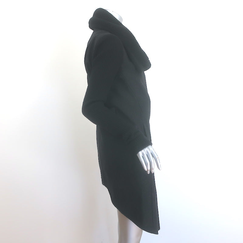 Helmut Lang ribbed-sleeve combat coat in black felted wool, size S, pre-owned, authentic luxury