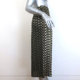 Celine Triomphe Metallic Jacquard Pleated Midi Skirt Black/Gold Size 36