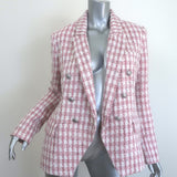 L'Agence Kenzie Double Breasted Tweed Blazer Pink/White Wool-Blend Size 8