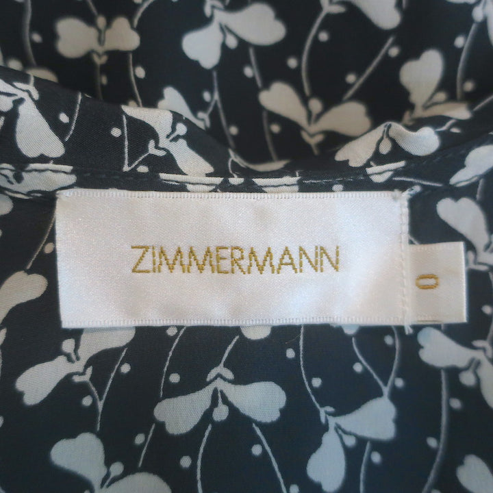 Zimmermann Flounce Neck Midi Tank Dress Black Floral Print Ruffled Silk Size 0