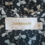 Zimmermann Flounce Neck Midi Tank Dress Black Floral Print Ruffled Silk Size 0